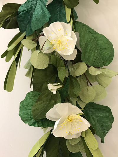 Paper Floral Installation boxwood branding design eucalyptus fig leaf floral floral art floral design florist flower garden rose installation lambs ear magnolia leaf olive branch paper paper art paper craft papercut showroom