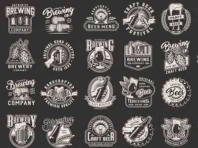 Vintage Beer emblems adobe illustrator alcohol apparel design beer beer branding beer can branding brewing emblem graphic graphic design illustration monochrome vector illustration vintage