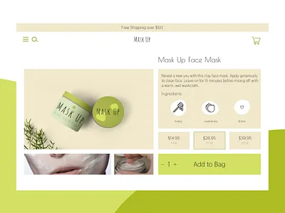 Daily UI 12 - Beauty Product Page 100daysofui beauty branding daily 100 challenge daily ui daily ui 012 daily ui 12 dailyui design e commerce ecommerce face mask natural organic product mockup product page ui uiux userexperience ux