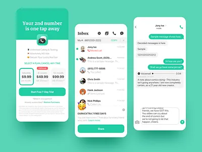Second Phone Number app appstore bubble chat growth ios mobile modal number phone purchase remote share subscription text texting ui ux voice call voicemail