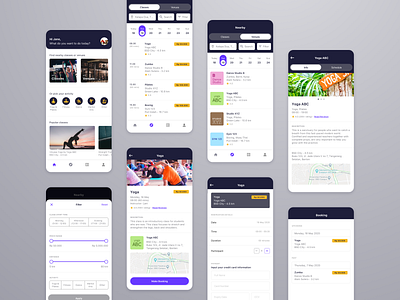 Fitness App - Book Classes activity app book booking class filter fitness gym health ios mobile nearby sport ui ux wellness