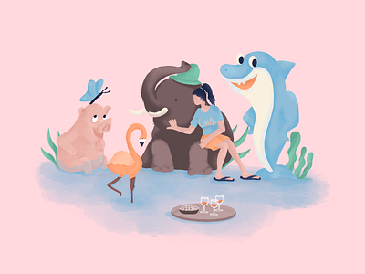Happy Together alllivesmatter animals art character clean concept creative cute design digital dribbble fish girl graphic graphic design happy illustration illustrator love party