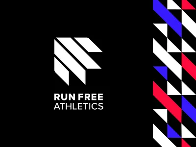Run Free Athletics apparel arrow athletics brand branding clothing design diagonal icon letter f letter r letterform logo red rf running sports typography vector