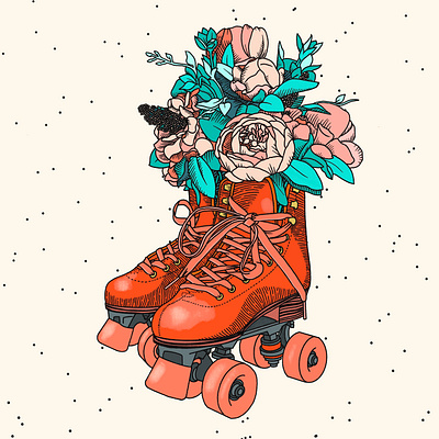 Skating Through 80s bouquet coral flowers hatching illustration impala ink ipad laces roller roller derby roller skate shading