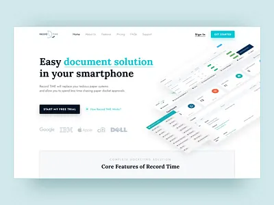 Record Time app website. Homepage redesign blue blue and white design homepage minimal saas saas website ui uidesign ux web