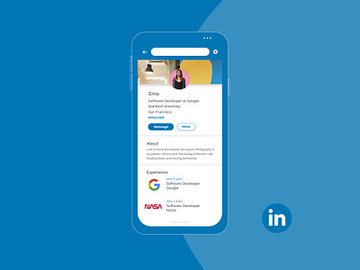 This is my #dailyUI challenge Day 6 LinkedIn User Profile app branding dailyui design flat google job layout linkedin mobiledesign nasa typography ui uidesign uiux userprofile ux uxui vector