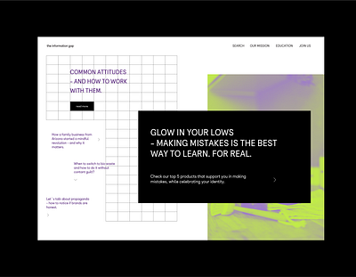 The Information Gap branding composition graphic layout millennials minimal modern neon colors photography screen web