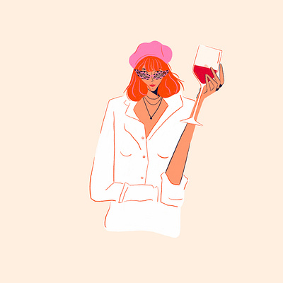 wine girl character curly design digital drink fashion hair illustration person texture wine wine glass