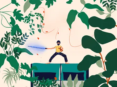 Ninja boy botanical character design illustration imagination joy kid kids illustration living nature ninja person pijamas texture