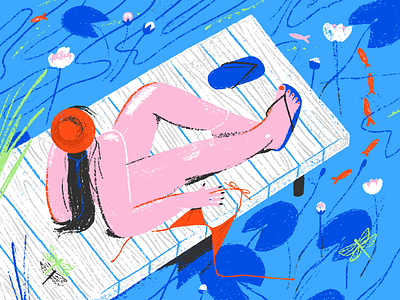Pond character character design colorful dragonfly fish girl illustration procreate sketch summer water water lily woman