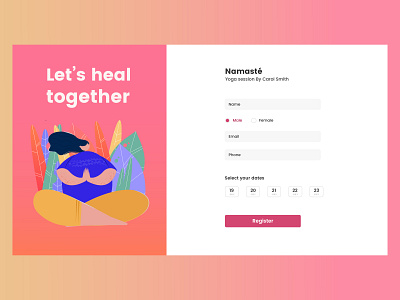 Yoga classes Sign up form 2d app home page illustration interface landing page layout leaves modern design people sign up signup form ui ui design ux visual design webdesign yoga yoga app