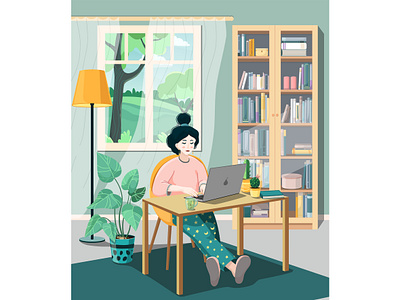 Work from home in summer illustration vector