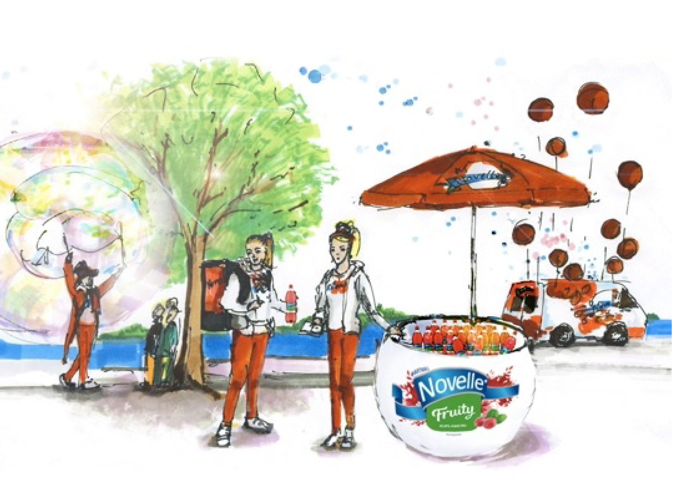 Example of Illustration for Novelle Fruity street promotion, B2C