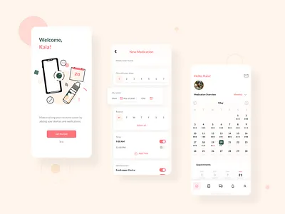 Medication Adherence App android app app design calendar cards health icon illustration interaction ios log medication mobile mobile app mobile app design reminder settings track ui ux