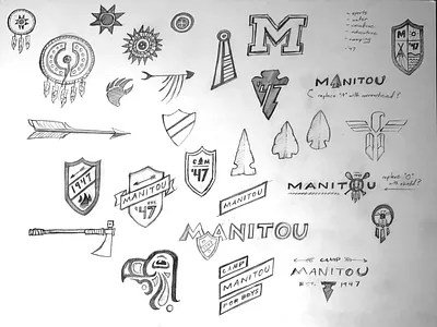 Camp Manitou — Logo Concepts brainstorming drawing logo logo design sketch
