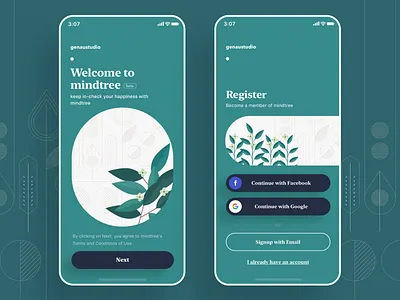 MindTree, Mobile, Welcome green illust illustration intro leap mental mind mobile mobile app register tree welcom