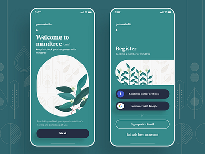 MindTree, Mobile, Welcome green illust illustration intro leap mental mind mobile mobile app register tree welcom