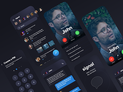 Signal Messenger Dark Mode version chat app dark dark mode dark theme dark ui messenger minimal mobile mobile app modern ui uiux ux design