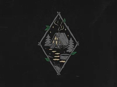 Night at the cabin aframe aframecabin aframehouse apparel logo appareldesign cabin cabin in the woods cabin life commission design distressed forest handdrawn night