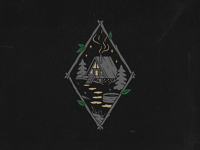 Night at the cabin aframe aframecabin aframehouse apparel logo appareldesign cabin cabin in the woods cabin life commission design distressed forest handdrawn night
