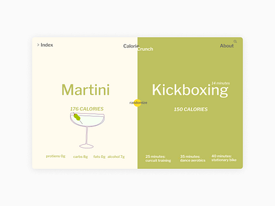 Calorie Crunch Martini branding design drinks exercise illustration ui ux web