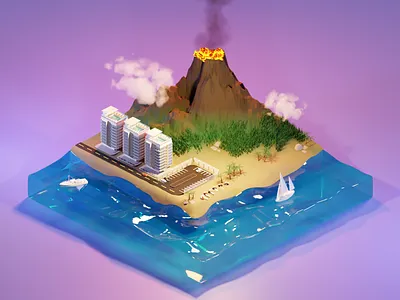 Volcano Island 3d ar art beach blender illustration island isometric low poly render volcano vr