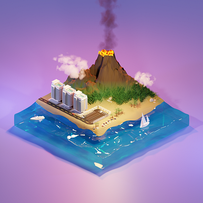 Volcano Island 3d ar art beach blender illustration island isometric low poly render volcano vr