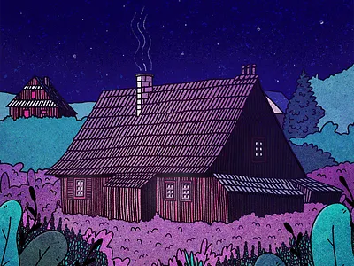 Home at night 2d background blue cartoon cartoon illustration green home house illustration illustrator night procreate