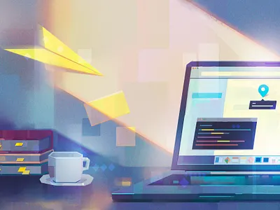 Like Sticky Notes blog header bugherd desk digital illustration digital painting illustration notification office paper plane