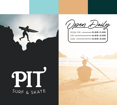 Pit Surf and Skate Shop Rebranding beach branding design graphic design illustration local local business logo mockup ocean rebrand rebranding redesign sand skateboarding surf surfing typography vector