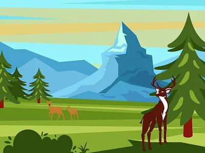 Deers in Nature deer illustration mountain nature