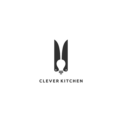 CLEVER KITCHEN clever cook food and drink idea kitchen knife knives lightbulb logo design minimalist negative space restaurant smart think