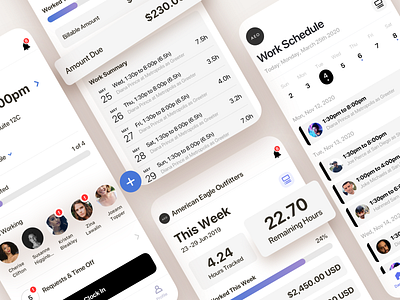 Time Tracker App app calendar clean clock employee flutter hours interaction ios iphone mobile product design saas schedule time tracker tracking ui ux work