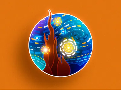 Badge - Starry Night art badge branding colors design icon illustration logo painting starry night van gogh