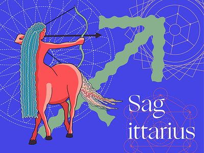 Sagittarius adobe illustrator art deco astrological astrology bow and arrow centaur design digital illustration digitalart drawing dribbbleweeklywarmup horoscope horoscopes illustration ogg procreate sagittarius typography