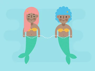 Pisces Mermaids cute digital flat illustration kawaii mermaid mermaids ocean pisces sea vector