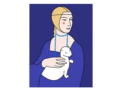 Lady with an Ermine animal care ermine flat illustration flatdesign illustration leonardo da vinci portrait renaissance