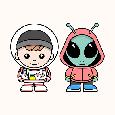 Me and my alien friend... from planet earth cartoon character character design design illustration mascot character mascot design vector