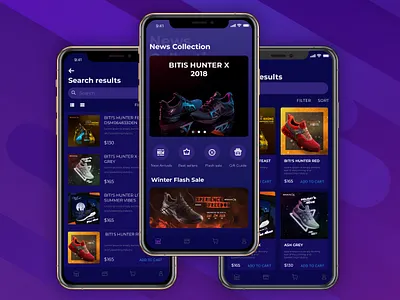 Bitis Hunter Concept App app button color dark theme design dribbble ecommerce icon app illustraion illustration logo visual design