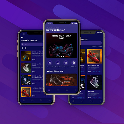 Bitis Hunter Concept App app button color dark theme design dribbble ecommerce icon app illustraion illustration logo visual design