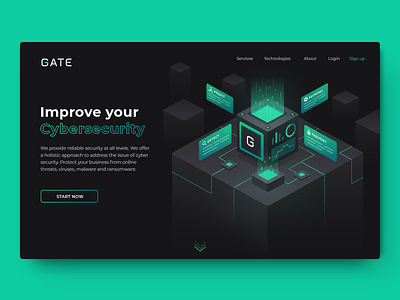 Cybersecurity service Gate block chain color development illustration landingpage neon services typography ui ui ux ux web webdesig