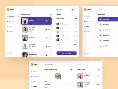 Vresto Tablet App android app booking clean dashboard detail food food app ipad management mobile orange order portfolio restaurant screen tablet ui uidesign ux