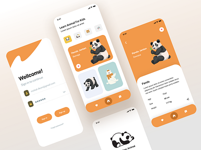 Apps learn animal for kids animal animal illustration app branding clean color flat icon illustration learning app mobile app mobile ui mockup panda product design typogaphy typography uiux vector