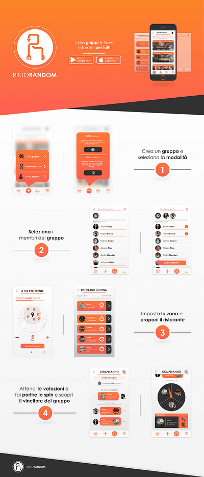 RISTORANDOM - App adobexd animtion app concept food interactiondesign project prototype random resturant shade uidesign ux designer visual data