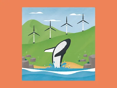 Whales and Wind Turbines animal cloud conservation editorial hill lanscape magazine nature ocean renewable energy research science sea whale wildlife wind turbine