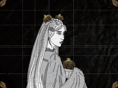 Cactus art character cute design girl gold illustration vector woman девушка золото иллюстрация кактус портрет