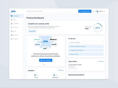 Interactive Dashboard – Hiring Platform animation backend candidates dashboard design graphs hiring interaction join minimal platform profile recruiting redesign reduced smart dashboard ui usability user experience ux