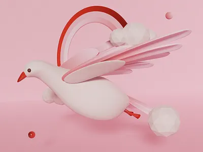 Dove 3d 3d art animal bird blender c4d cloud color concept digital display dove figurine flying illustration pastel pink rainbow sculpture toy
