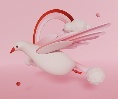 Dove 3d 3d art animal bird blender c4d cloud color concept digital display dove figurine flying illustration pastel pink rainbow sculpture toy