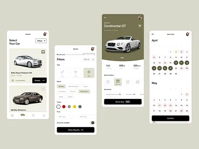 Luxury Vehicle Renting App app car card cards ui clean concept design ecommerce explore filters icons interface ios mobile mobile ui modern rental ui ux vehicle